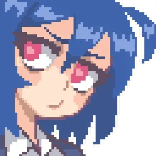😏 anime, pixel art, cute, blue hair, heart eyes telegram sticker