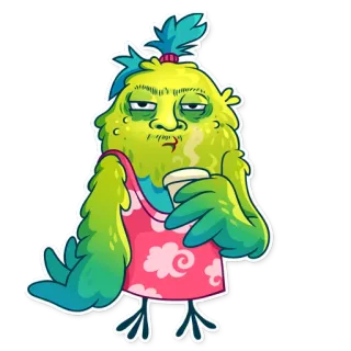 ☕ monster, moe, cartoon, koffie, groen, schattig telegram sticker