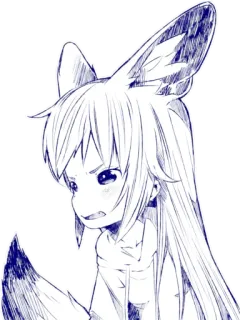😡 Anime, Gadis, Rubah, Telinga, Sketsa, Lucu, Ilustrasi telegram sticker