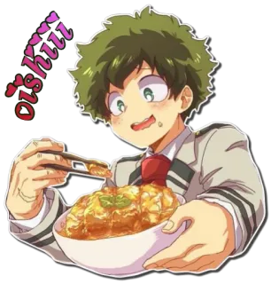 🤤 Izuku Midoriya My Hero Academia oishiii アニメ, 食べ物, 可愛い, 男の子, ヒーロー telegram sticker