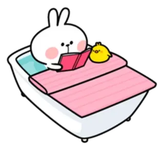 😐 coelho, coelhinho, banho, livro, leitura, fofo, animal telegram sticker