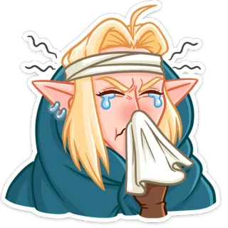 🤧 krank, erkältet, weinen, elfe, taschentuch, cartoon, figur telegram sticker