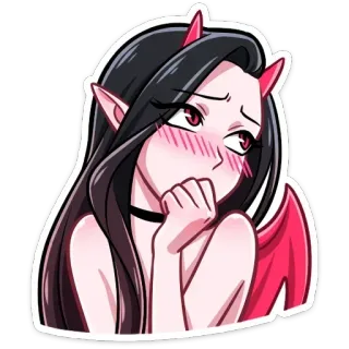🔞 anime girl, demon, blushing, horns, wings, devil telegram sticker