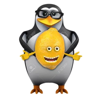 🍋 chim cánh cụt, chanh, hoạt hình, hài hước, kính, nhân vật telegram sticker