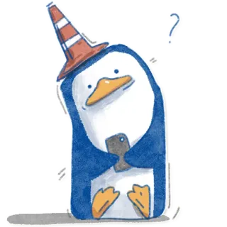 🤨 ? pinguino, cono stradale, punto interrogativo, cartone animato, adesivo, carino telegram sticker