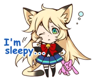 😴 I'm sleepy... anime, assonnato, kawaii, carino, chibi, orecchie da animale, volpe telegram sticker