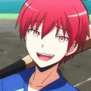 😏 Karma Akabane Assassination Classroom anime, manga, pelo rojo, escuela, sonriendo, Karma Akabane telegram sticker