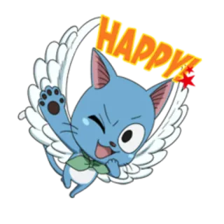 😃 Happy Fairy Tail HAPPY! mèo, cánh, xanh dương, vui vẻ, anime telegram sticker
