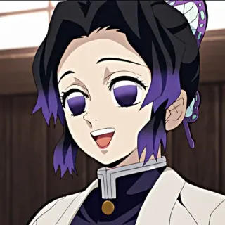 😀 Shinobu Kocho Demon Slayer 애니메이션, 귀멸의 칼날, 코쵸우 시노부, 나비, 미소 telegram sticker