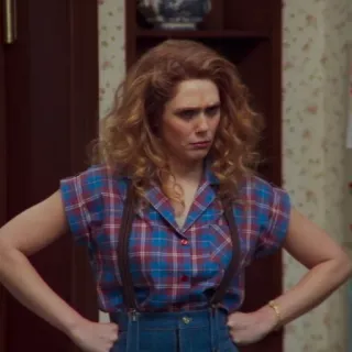 🤨 Wanda Maximoff WandaVision Ванда, Алая Ведьма, Marvel, ВандаВижн, Элизабет Олсен, Супергерой, Клетка, Подтяжки whatsapp sticker