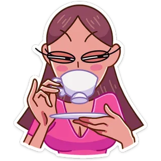 ☕️ женщина, чай, чашка, блюдце, пить, мультфильм whatsapp sticker