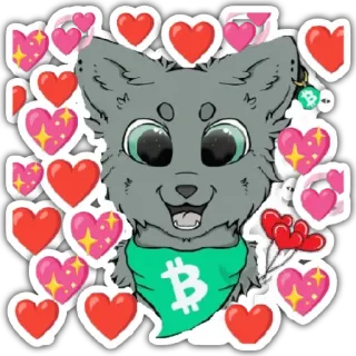 🐱 anjing, hewan, hati, imut, kartun, bitcoin whatsapp sticker