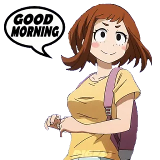 🛏 Ochaco Uraraka My Hero Academia GOOD MORNING Anime, My Hero Academia, Ochaco Uraraka, Buenos días, Saludo telegram sticker