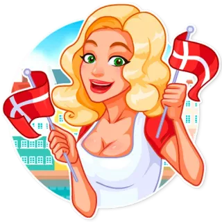 🇩🇰 mujer, banderas, Dinamarca, dibujos animados, alegre, patriótico whatsapp sticker