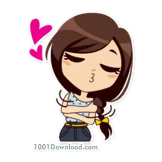 😘 1001Download.com cartoon, girl, kiss, love, hearts telegram sticker
