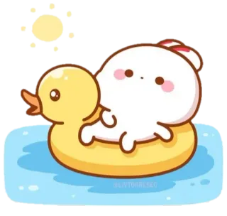 🍼 LIYTORRESEC Desenho animado, Pato, Flutuar, Sol, Fofo telegram sticker