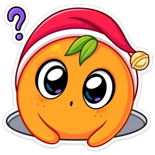 ❓ orange, dessin animé, point d'interrogation, mignon, autocollant, kawaii, noël, chapeau telegram sticker