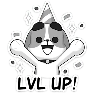 🎉 LVL UP! dog, party, celebration, level up, congratulations, sticker telegram sticker