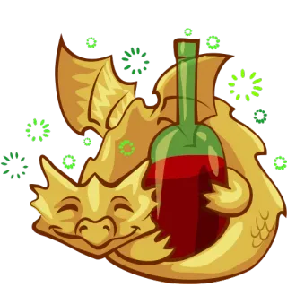 🍷 drago, bottiglia, vino, cartone animato, fantasy, carino whatsapp sticker
