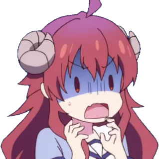 😨 Anime, Demone, Ragazza, Scioccata, Spaventata, Corna, Cartone animato telegram sticker