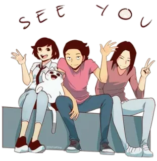 😸 SEE YOU อนิเมะ, เพื่อน, การ์ตูน, ทักทาย, โบกมือ, แมว whatsapp sticker