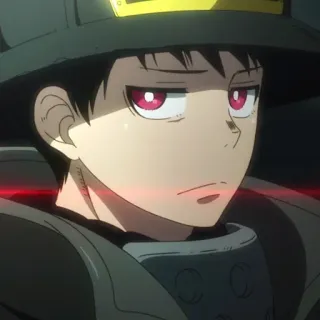 🔥 Shinra Kusakabe Fire Force Anime, Bombeiro, olhos vermelhos, sério, Shinra Kusakabe telegram sticker