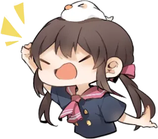 ✊ Anime, Chica, Lindo, Chibi, Uniforme escolar, Pájaro telegram sticker