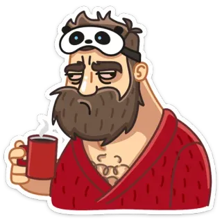 😴 adormilado, hombre, bata, café, barba, mañana whatsapp sticker