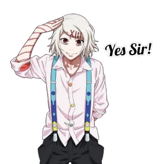 🙌 Juuzou Suzuya Tokyo Ghoul Yes Sir! Аниме, Манга, Джузо, Токийский Гуль, Персонаж, Слушаюсь telegram sticker