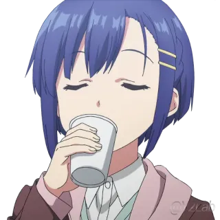☕ Anime, Garota, Bebendo, Fofa, Desenho animado, Cabelo azul telegram sticker