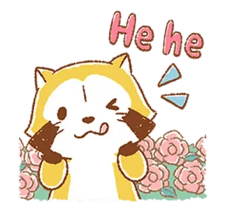 😋 He he tanuki, chien viverrin, mignon, fleurs, emoji, dessin animé, clin d'œil telegram sticker