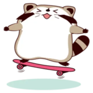 🏂 mapache, patineta, animal, lindo, dibujos animados, divertido, patinaje, pegatina whatsapp sticker
