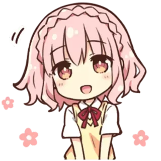☺️ animé, mignon, chibi, cheveux roses, rougir whatsapp sticker