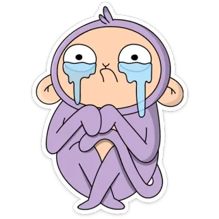 😭 monyet, menangis, sedih, kartun, stiker, ungu, air mata, emosi whatsapp sticker