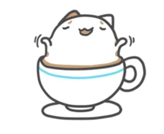 😌 고양이, 커피, 컵, 귀여운, 카와이, 만화 telegram sticker