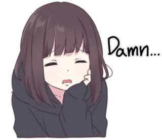 ☹️ Damn... Anime, Dziewczyna, Wyraz, Cholera, Naklejka, Emocjonalny, Smutny telegram sticker