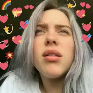 🤔 Billie Eilish singer, hearts, love, portrait, rainbow telegram sticker