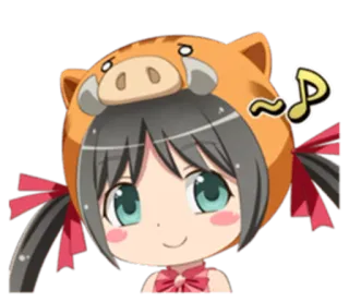 🙎 anime, cartoon, girl, cute, pig hat, music note telegram sticker