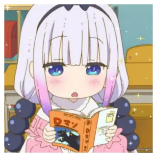 🧴 Kanna Kamui Miss Kobayashi's Dragon Maid Dマン animé, fille, dragon, lecture, mignon telegram sticker