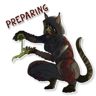 ⏳ PREPARING kucing, antropomorfik, hoodie, ramuan, fantasi, binatang telegram sticker