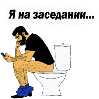 👌 Я на заседании... man, toilet, zittend, telefoon, vergadering, harig telegram sticker