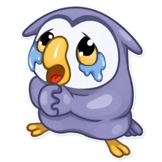 🙏 búho, llorando, triste, dibujos animados, lindo, pájaro, lágrimas whatsapp sticker