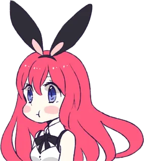 😒 Anime, Coelho, Cabelo Rosa, Fofo, Desenho Animado, Adesivo telegram sticker