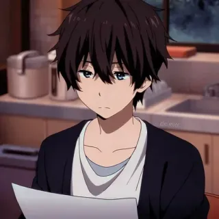 🎐 Anime, Ragazzo, Disegno, Capelli Neri, Cartone animato, Triste telegram sticker