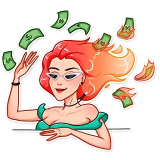 🤑 uang, wanita, kesuksesan, kekayaan, keuangan, kaya whatsapp sticker