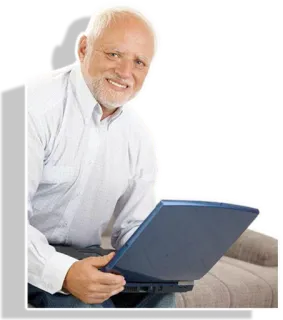 🙂 Hide the Pain Harold Мем, Стоковое фото, Мужчина, Ноутбук, Улыбка, Hide the Pain Harold telegram sticker