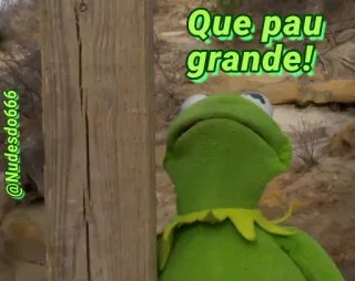 😳 Kermit Que pau grande! Kermit the Frog, offensive, text, Portuguese, meme telegram sticker