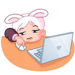 👩‍💻 coniglio, computer, mouse, stanco, esausto, pigro telegram sticker