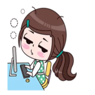 😒 Desenho animado, Computador, Menina, Trabalhando, Escrivaninha telegram sticker