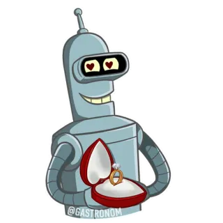 💘 Bender Futurama @GASTRONOM robot, pertunangan, cincin, cinta, kartun, lamaran whatsapp sticker